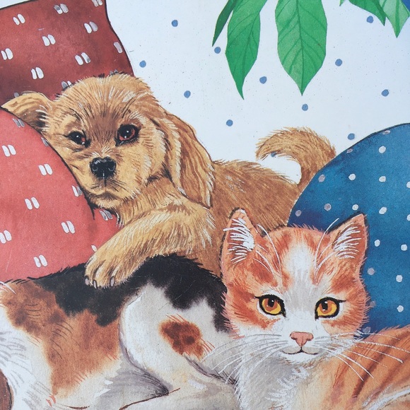 Vintage JSNY Dog & Cat Round Tin Tray 13" - Picture 2 of 5